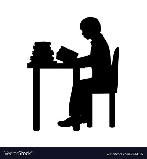 Silhouette boy reading books at table Royalty Free Vector