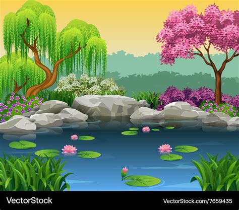 Cartoon of beautiful river background Royalty Free Vector