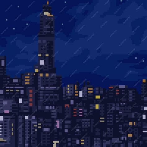 Premium Vector | Pixel art of city night view