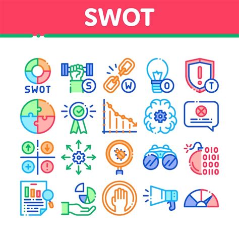 Premium Vector | Swot analysis strategy collection icons set