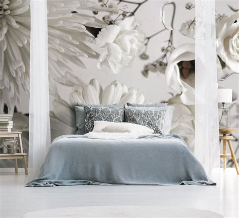 White Modern Large Flower Wall Mural - Feathr Wallpapers