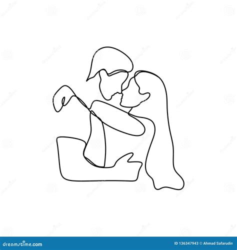 Continuous Line Drawing of Couple Kissing Each Other Vector ...