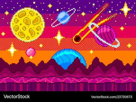 Pixel art space seamless background detailed Vector Image