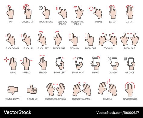 Hand gestures icons set with name Royalty Free Vector Image