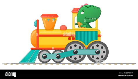 Train with cute little dinosaur in cartoon style. Vector colorful ...