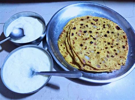 Onion Paratha and Curd Tasty Indian Breakfast Stock Photo - Image of ...