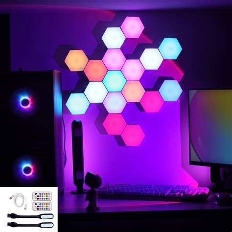 Hexagon Wall Lights Pack For Bedroom Gaming Room Decor Led Wall Decor ...