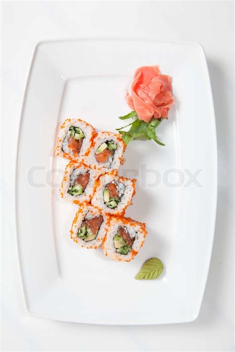 Maki Sushi on plate isolated on white | Stock image | Colourbox