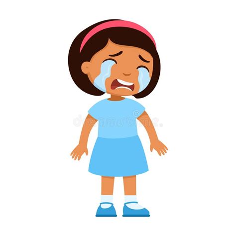 Crying Sad Little Girl Flat Vector Illustration. Upset Child with Tears ...