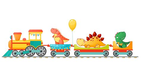 Train with cute little dinosaur in cartoon style. 12725701 Vector Art ...