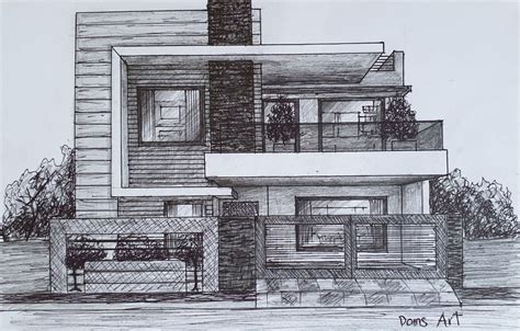 Modern House in 1 point perspective by Doms Art | Architecture drawing ...