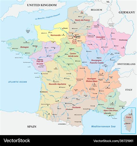 Map france with regions cities and rivers Vector Image