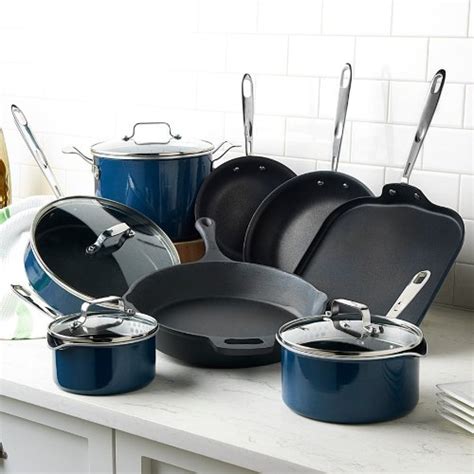 Emeril by All-Clad E922SD73 Hard Enamel 13-Piece Cookware Set, Blue ...