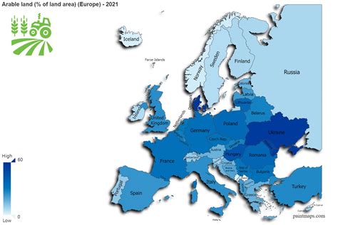 Arable Land Percentage Of Land Area On Europe Map