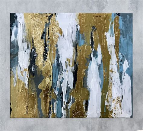 Blue Abstract Art Gold Art Gold Leaf Wall Art Modern Abstract - Etsy