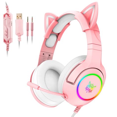 ONIKUMA Wired Pink Gaming Headset with Removable Cat Ears for PS5, PS4 ...