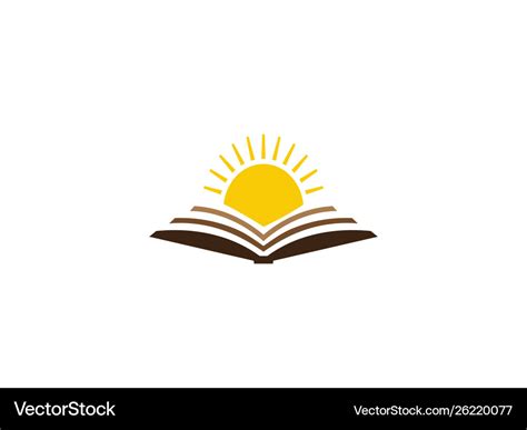 Bright sun in an open book for logo design Vector Image