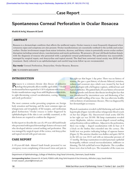 (PDF) Spontaneous Corneal Perforation in Ocular Rosacea