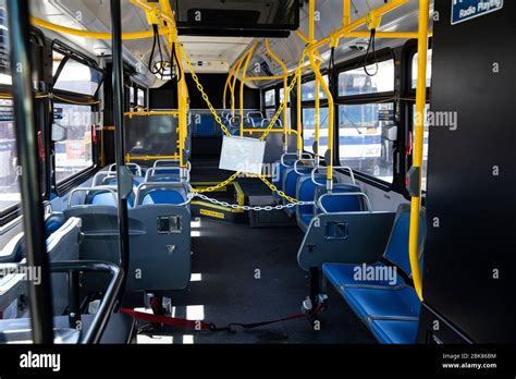 New York, NY - May 2, 2020: Interior view of the bus at MTA New York ...