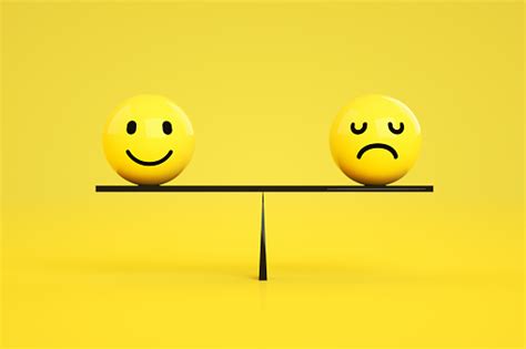 3d Emoji With Smiley And Sad Face On Balance Board Seesaw Scale Stock ...