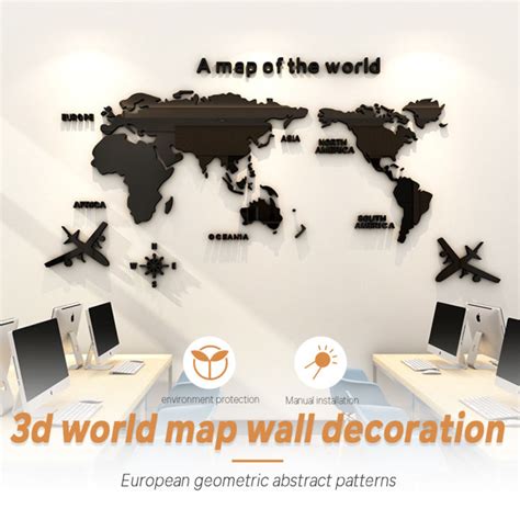 World Map Wall Sticker Acrylic 3D Solid Crystal World Map Wall ...