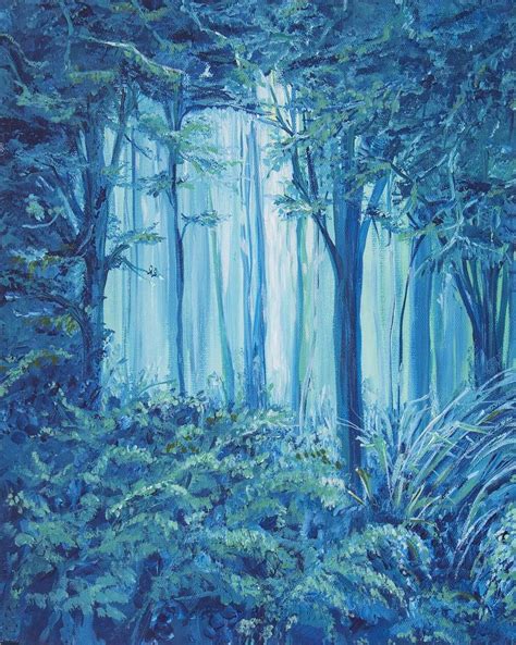 Enchanted forest, magical nature, modern acrylic painting Painting by ...