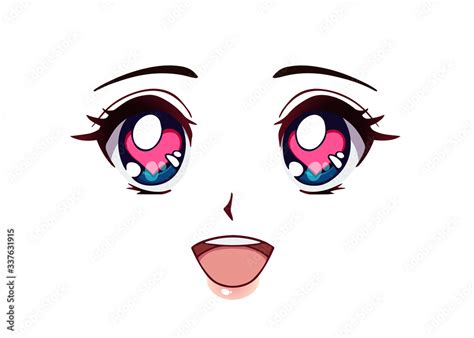 Happy anime face. Manga style big blue eyes Stock Vector | Adobe Stock