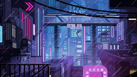 Cyberpunk Rain City Pixel Live Wallpaper - MoeWalls