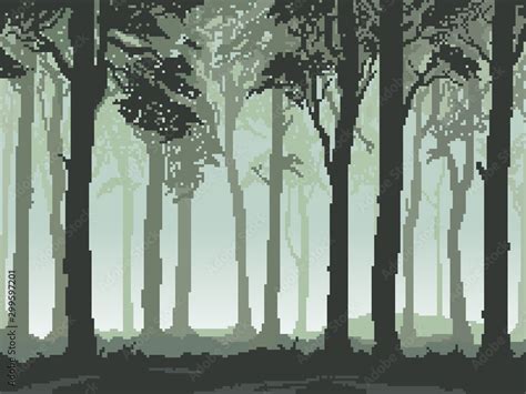 Vecteur Stock Pixel background with forest for games and mobile ...