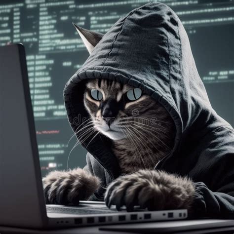 A Hacker Cat Wearing a Hoodie Hacking on a Laptop. Created with ...