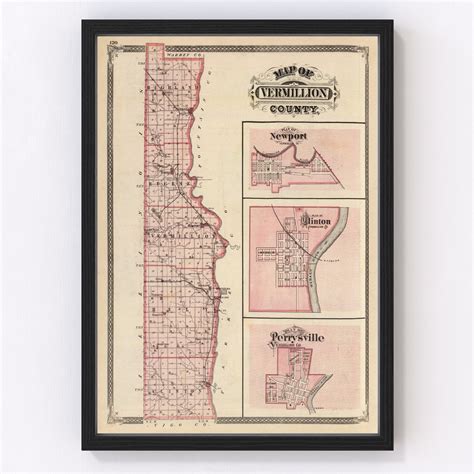 Vintage Map of Vermillion County, Indiana 1876 by Ted's Vintage Art