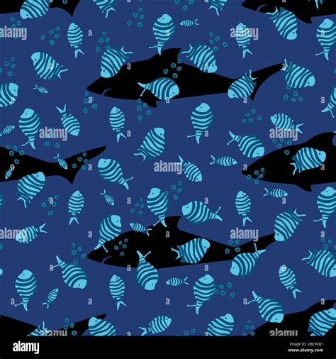 Sharks and pilot fish seamless vector blue pattern Stock Vector Image ...