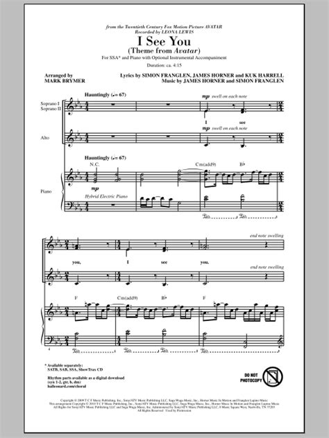 I See You (Theme from Avatar) | Sheet Music Direct