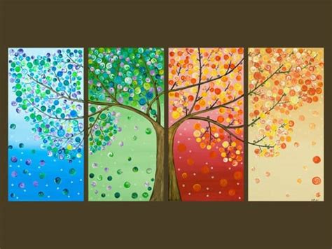 Button Tree Wall Art: 4 seasons, colorful button tree