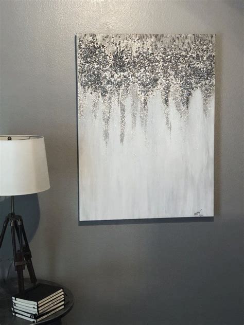 ORIGINAL- Silver, Pewter & White Textured Bling Painting | Silver wall ...