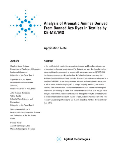 (PDF) Analysis of Aromatic Amines Derived From Banned Azo Dyes in ...