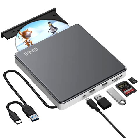 Buy BUNUD External CD DVD Drive, USB 3.0 & Type C Portable CD/DVD +/ RW ...