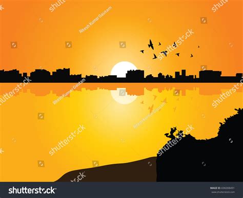 Sunset Wallpaper River Stock Vector (Royalty Free) 696008491 | Shutterstock