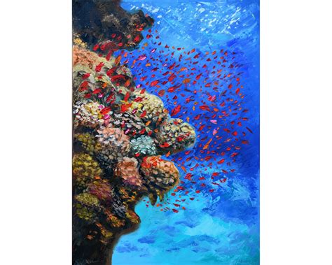 Coral Reef Underwater Painting Original Art Marine Animals Ocean Art ...