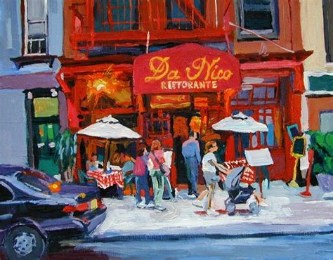 Red Cafe Art. Da Nico Ristorante outdoor cafe. NYC Urban Art