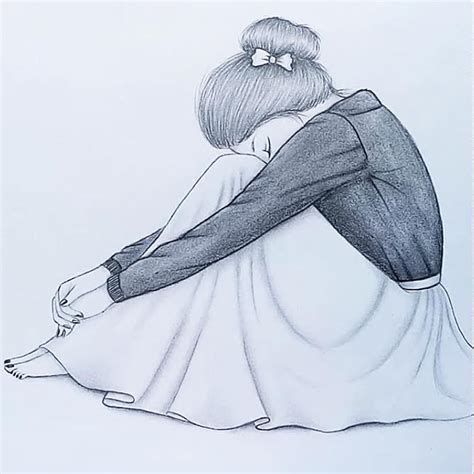 Cartoon Sad Girl Pencil Drawing