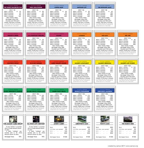 Monopoly Property Cards Template