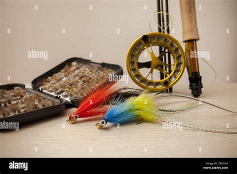 Fly fishing equipment, close up Stock Photo - Alamy