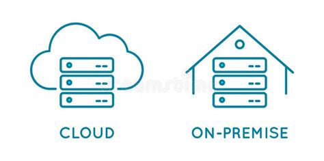 On-premise and Cloud Service Line Icon. Local Network and Cloud Based ...