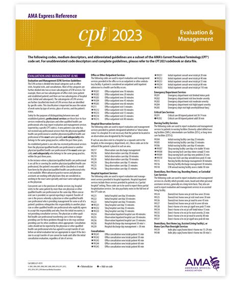 CPT 2023 Express Reference Coding Card: E/M by American Medical ...