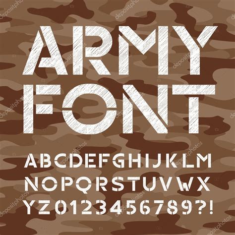 Army alphabet font. Distressed type letters and numbers. Stock Vector ...