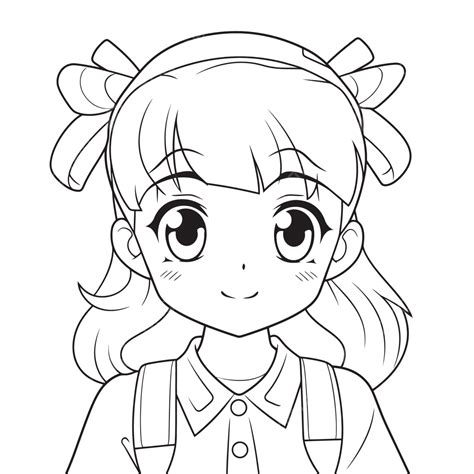 Anime Kids Coloring Pages Anime Girl Outline Sketch Drawing Vector ...