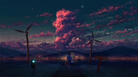 Anime Art Night Sky Scenery 4K #1400f Wallpaper PC Desktop