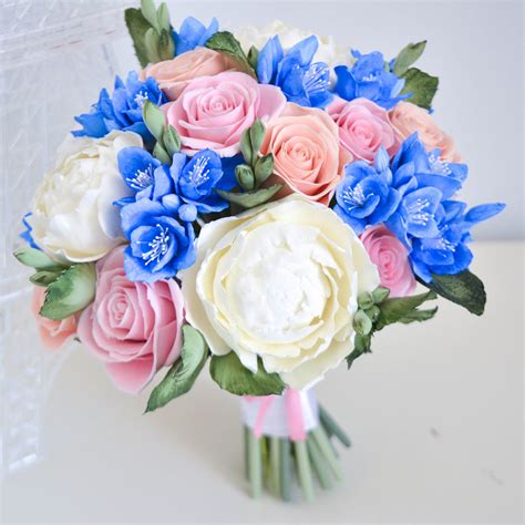 Pink And Blue Wedding Bouquet - Handmade With Love | Oriflowers