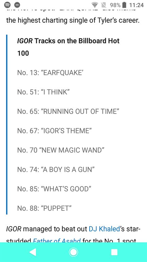 Tyler now has 8 of the 12 IGOR tracks on the hot 100. Just saying. : r ...